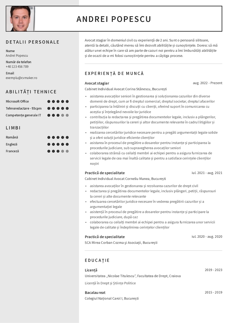 CExemplu CV avocat