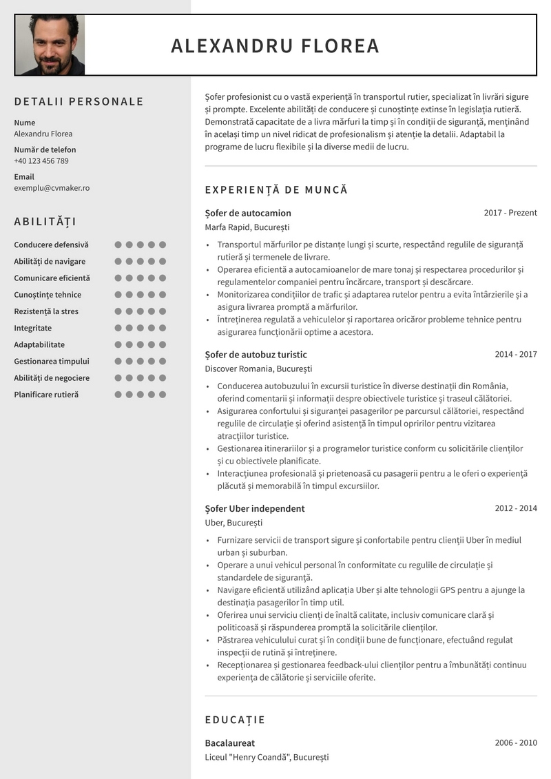 Exemplu de CV sofer