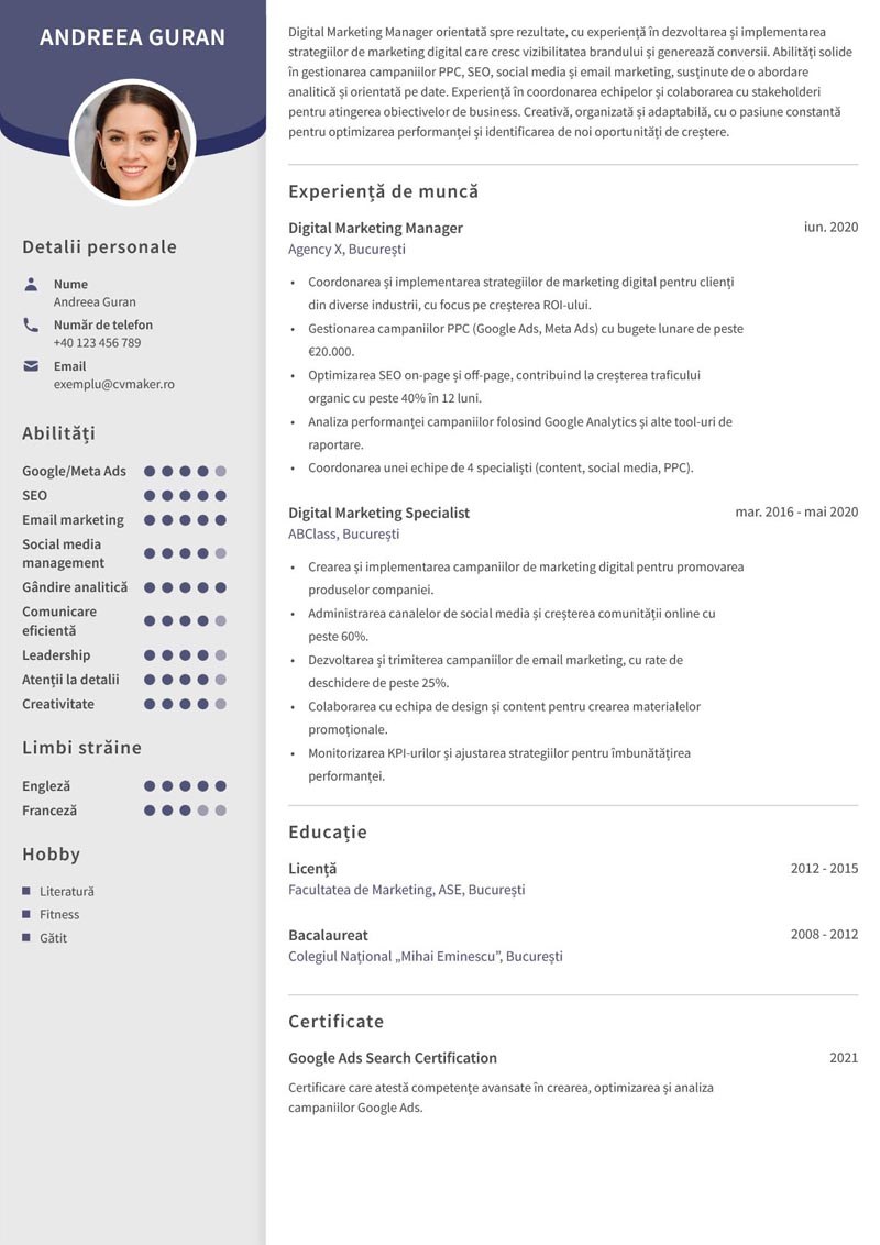 CV copywriter completat CV copywriter