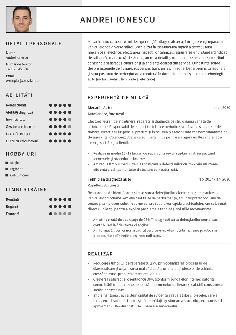 CV mecanic auto completat CV mecanic auto