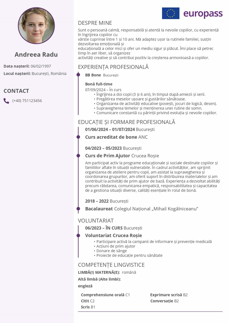 Modelul de CV Europass