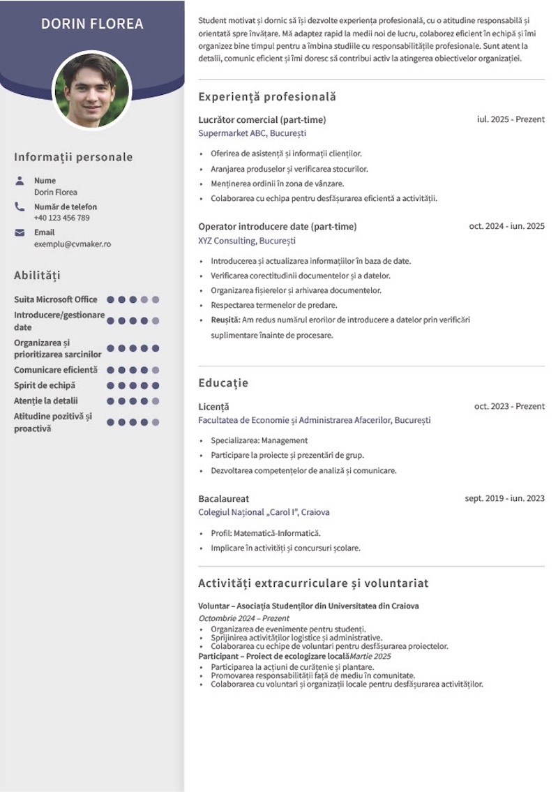 Exemplu de CV - absolvent de universitate care caută o funcție în Resurse Umane Exemplu de CV - absolvent de universitate care caută o funcție în Resurse Umane
